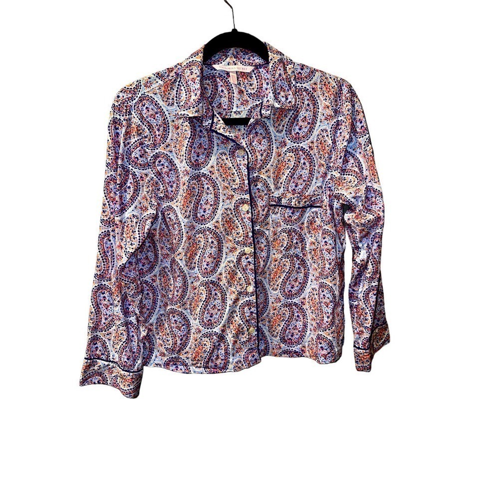 Victoria's Secret Women's Long Sleeve Button Up Paisley Pajama Top Size XS Blue